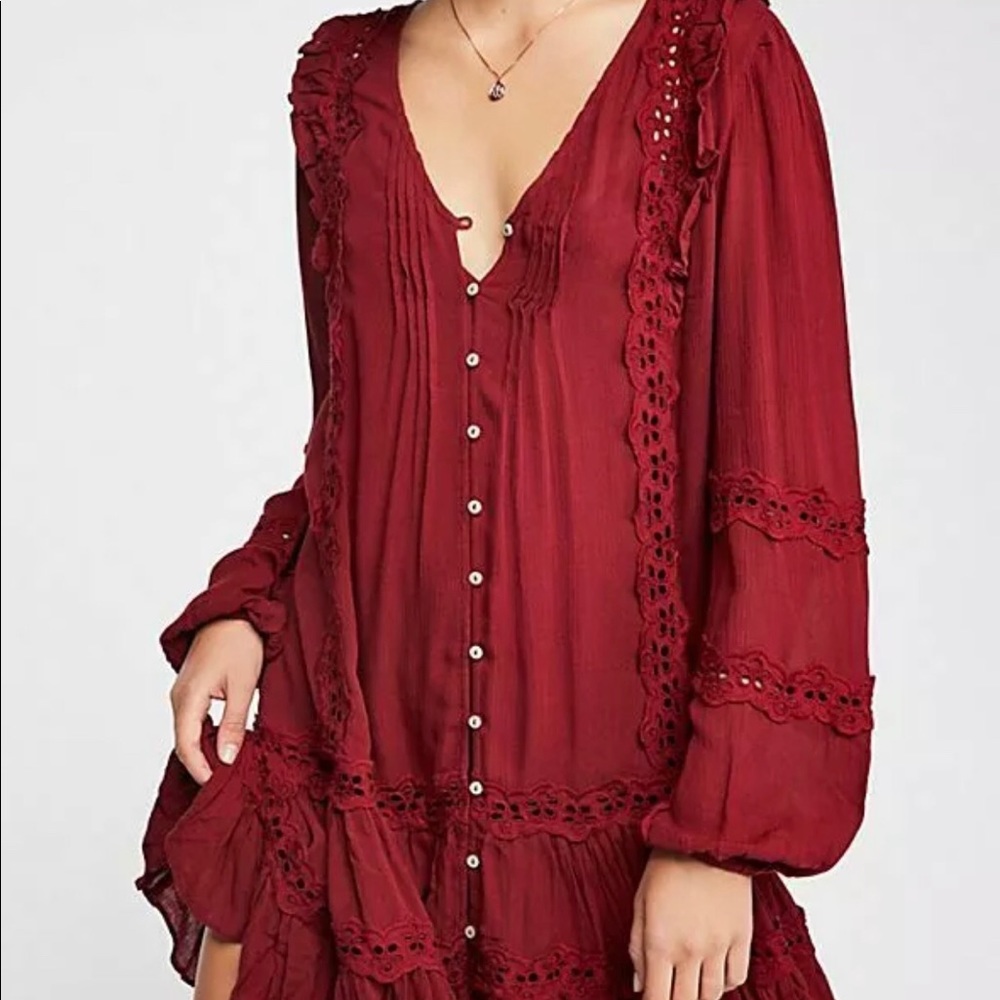 Wine free people snow angel babydoll dress XS